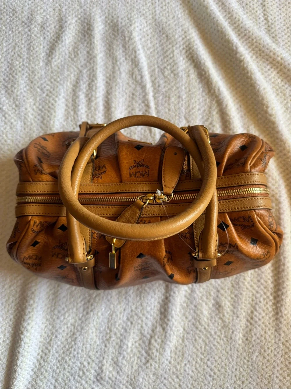 MCM Visetos Barrel Satchel - Cognac Tan with Black Monogram - Picture 4 of 4